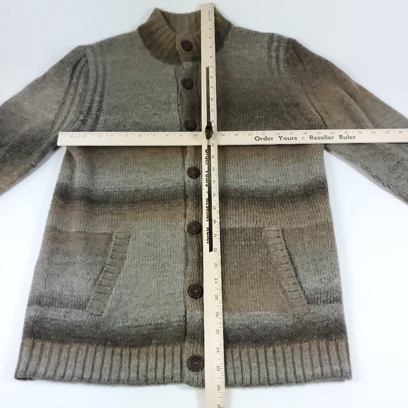 Lucky Brand Cardigan Wool Sweater Men's Medium Gray Brown Button Up Knit Coat - Picture 10 of 12